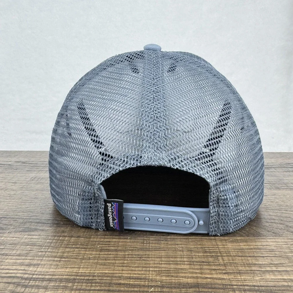 Patagonia Hat Cap Snap Back Mens Blue White Gray Trucker Mesh‎ Logo Embroidered
